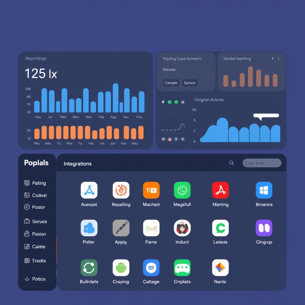 Reporting dashboard with charts and integration badges