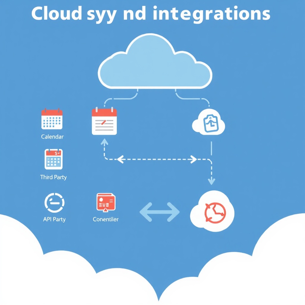 Illustration of cloud sync, integrations and automated workflows connecting multiple apps